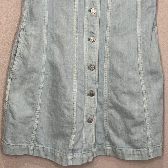 Madewell Dress Womens 2 Blue Denim Button Front Sleeveless Pockets Mini Utility - Picture 4 of 8